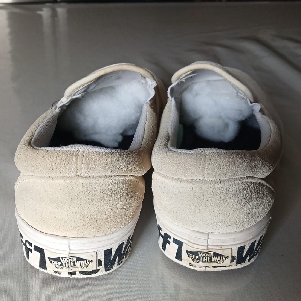 Vans Slip-On Suede Sneakers in Cream with Black Embroidered Logo - Picture 5 of 8